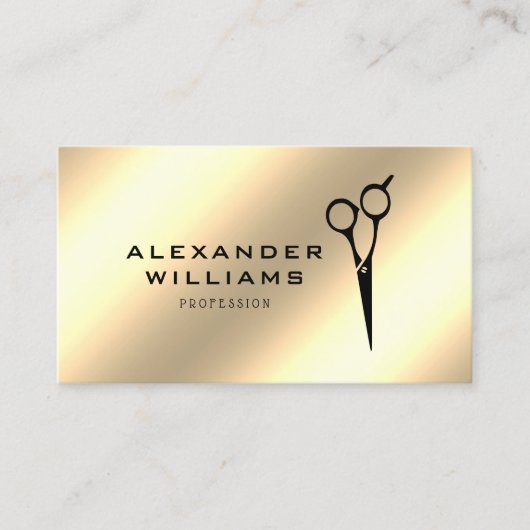 Metallic Gold Effect Friseur QR Code Scissor Visitenkarte (Vorderseite)