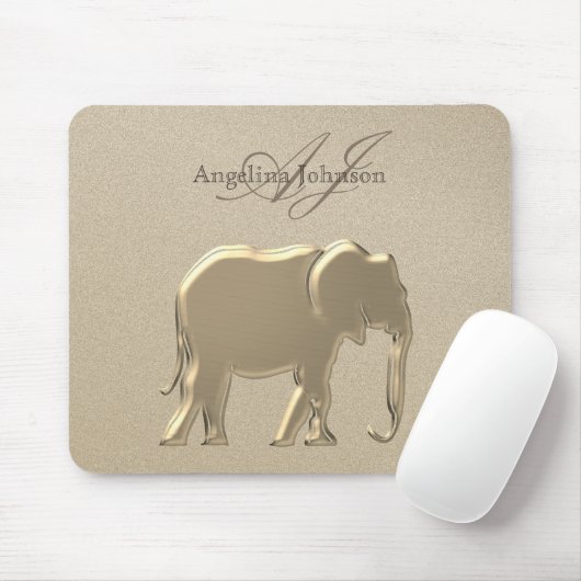 Metallic Gold Elephant Classiy Elegant Monogrammed Mousepad (Mit Mouse)