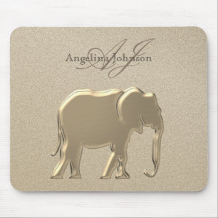 Metallic Gold Elephant Classiy Elegant Monogrammed Mousepad