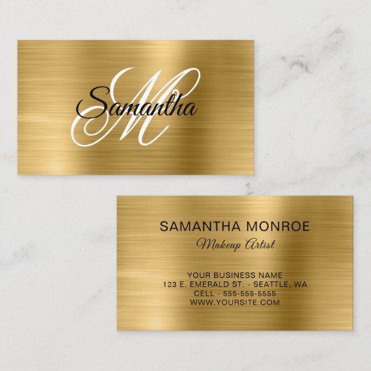 Metallic Gold Fancy Monogram Visitenkarte (Vorne/Hinten)