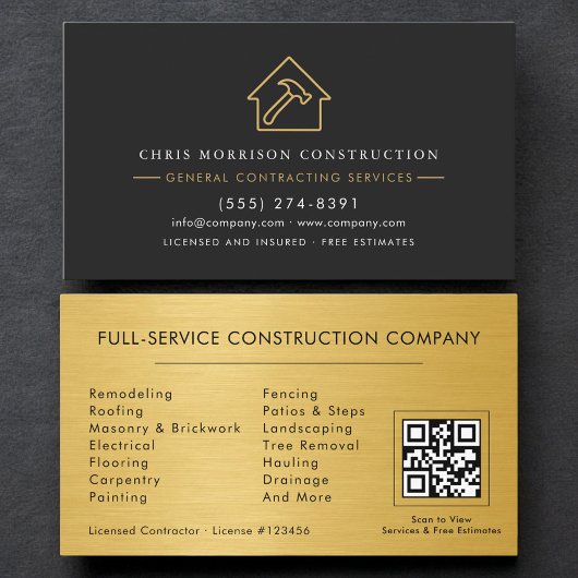 Metallic Gold General Contractor QR Code Visitenkarte