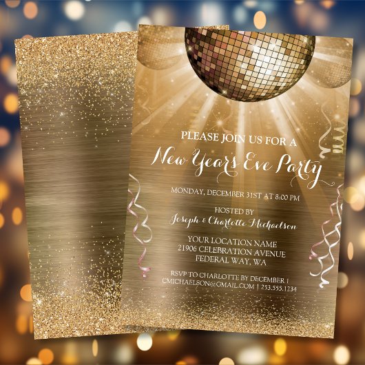 Metallic Gold Glam Silvester Party Einladung