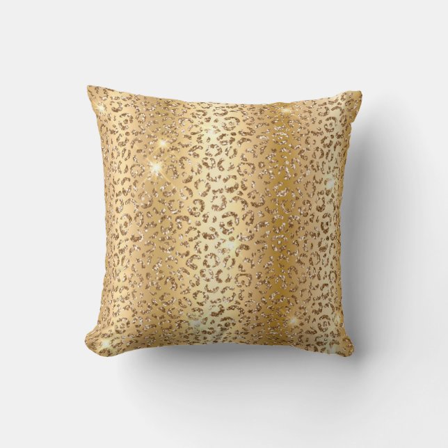 Metallic Gold & Glitzer Glam Leopard Spots drucken Kissen (Vorderseite)