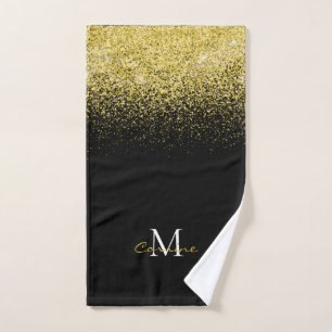 Metallic Gold Glitzer Ombre auf Schwarz Mit Monogr Badhandtuch Set