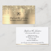 Metallic Gold Glitzer Tropfen Monogram Logo Visitenkarte (Vorne/Hinten)