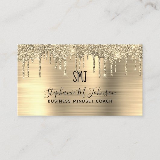 Metallic Gold Glitzer Tropfen Monogram Logo Visitenkarte (Vorderseite)