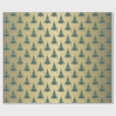 Metallic Gold Green Christmas Trees Muster Geschenkpapier (Flach)