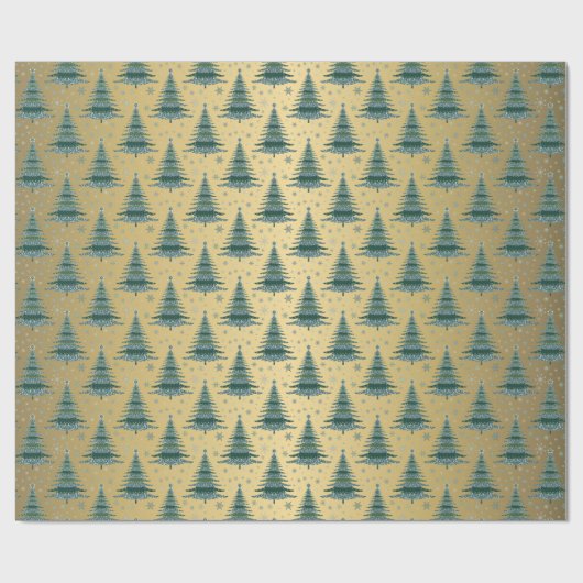 Metallic Gold Green Christmas Trees Muster Geschenkpapier (Flach)