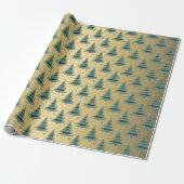 Metallic Gold Green Christmas Trees Muster Geschenkpapier (Ungerollt)