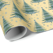 Metallic Gold Green Christmas Trees Muster Geschenkpapier (Rolleneckpunkt)