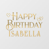 Metallic Gold Happy Birthday Banner mit Herz Fensteraufkleber (Blatt)