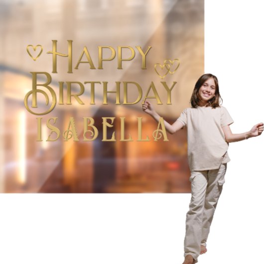 Metallic Gold Happy Birthday Banner mit Herz Fensteraufkleber