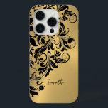 Metallic Gold Hintergrund Schwarzer Swirl Ornament Case-Mate iPhone Hülle<br><div class="desc">Eleganter,  schwarzer,  wirbeliger Spitzenverzierung über einem Bild aus metallisch goldgebürstetem Aluminium.</div>