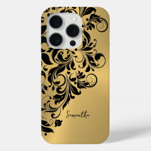 Metallic Gold Hintergrund Schwarzer Swirl Ornament Case-Mate iPhone Hülle