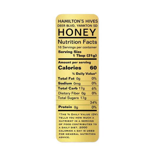 Metallic Gold Honey Nutrition Fakten Rücksendeadre (Vorne)