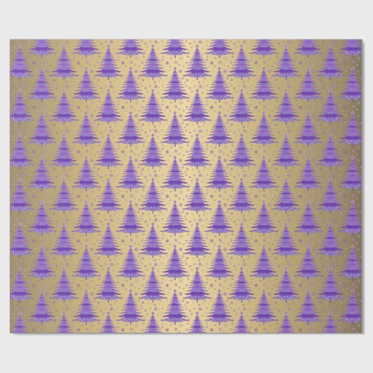 Metallic Gold Lila Weihnachtsbaummuster Geschenkpapier (Flach)
