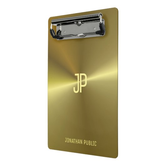 Metallic Gold Look Elegante Mit Monogramm Vorlage Mini Klemmbrett (Gewinkelt2)