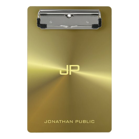 Metallic Gold Look Moderne Elegant Mit Monogramm Mini Klemmbrett (Vorderseite)