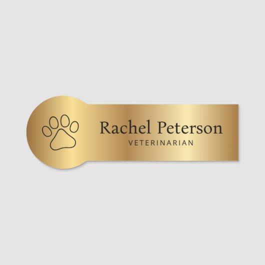 Metallic Gold Moderne Paw Print Veterinary Namensschild (Vorderseite)