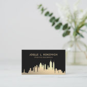 Metallic Gold NYC Skyline auf Black Visitenkarte (Stehend Vorderseite)