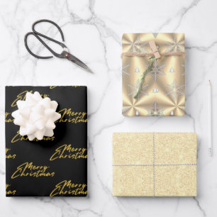 Metallic Gold Platinum Black Christmas Geschenkpapier Set