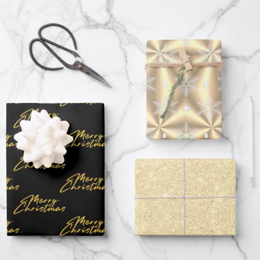 Metallic Gold Platinum Black Christmas Geschenkpapier Set (Vorderseite)