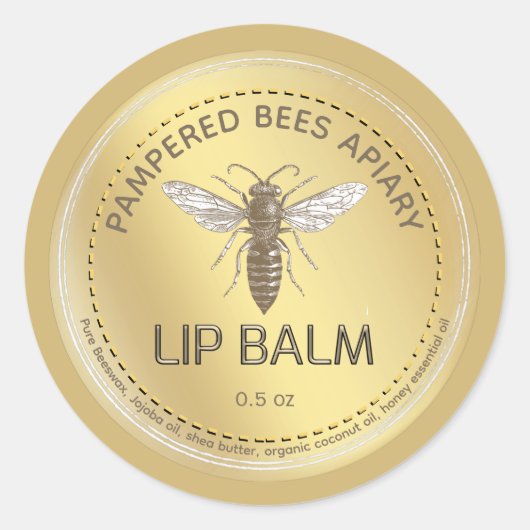 Metallic Gold Queen Bee Embossed Text Lip Balm Runder Aufkleber (Vorderseite)