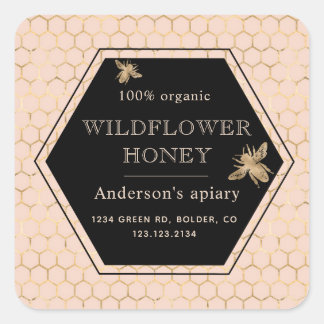 Metallic Gold Queen Bee Honey Jar Label Quadratischer Aufkleber