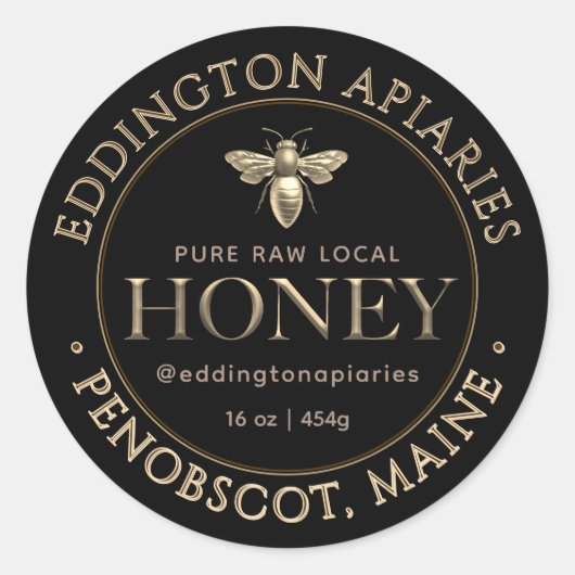 Metallic Gold Queen Bee Honey Label Runder Aufkleber (Vorderseite)