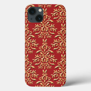 Metallic Gold Red Damask Muster Case-Mate iPhone Hülle