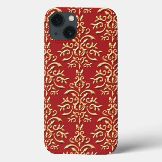 Metallic Gold Red Damask Muster Case-Mate iPhone Hülle (Rückseite)
