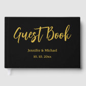 Metallic Gold & Schwarz Beruflich Modernes Elegant Gästebuch (Vorderseite)