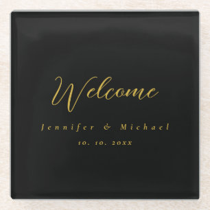 Metallic Gold & Schwarz Beruflich Modernes Elegant Glasuntersetzer