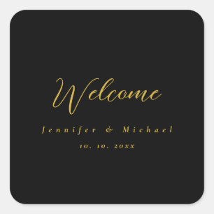 Metallic Gold & Schwarz Beruflich Modernes Elegant Quadratischer Aufkleber