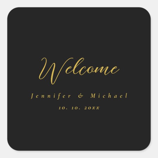 Metallic Gold & Schwarz Beruflich Modernes Elegant Quadratischer Aufkleber (Vorderseite)