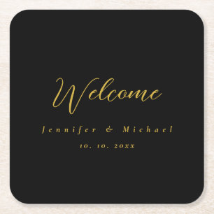 Metallic Gold & Schwarz Beruflich Modernes Elegant Rechteckiger Pappuntersetzer