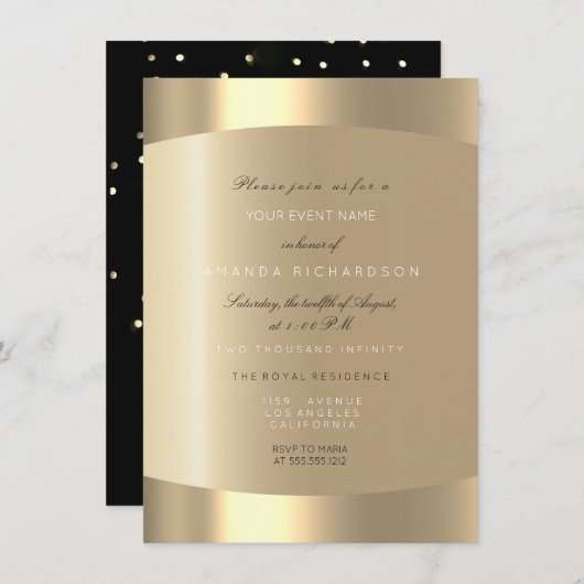 Metallic Gold Schwarz-weiß Minimal Sepia formell Einladung (Vorne/Hinten)