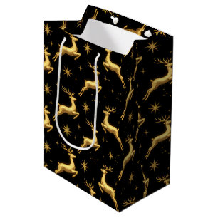 Metallic Gold Schwarzes Rentier Sterne Wein, Klein Mittlere Geschenktüte