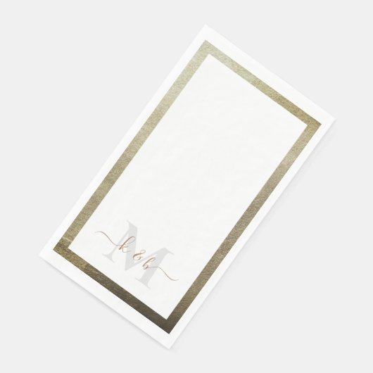 Metallic Gold Script Monogram Elegant Wedding Serviette (Ecke)