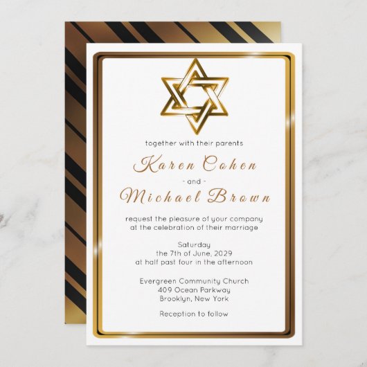 Metallic Gold Star von David Jewish Wedding Einladung (Vorne/Hinten)