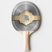 Metallic Gold Steel trompe l’oeil Monogram Tischtennis Schläger (Vorderseite)