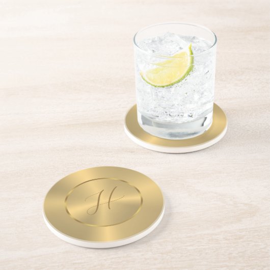 Metallic gold texture custom monogram getränkeuntersetzer (Seite)