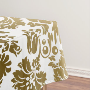 Metallic Gold White Floral Damasks Tischdecke