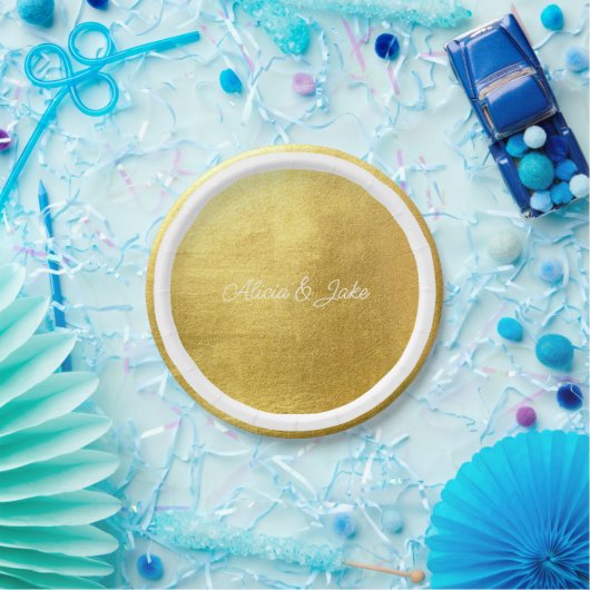 Metallic Gold White Script Names Wedding Pappteller (Party)