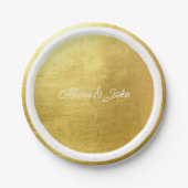 Metallic Gold White Script Names Wedding Pappteller (Vorderseite)