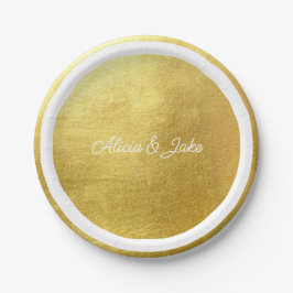 Metallic Gold White Script Names Wedding Pappteller
