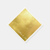 Metallic Gold White Script Names Wedding Serviette (Ecke)