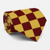 Metallic Gold with Maroon Square Pattern Neck Tie Krawatte (Gerollt)