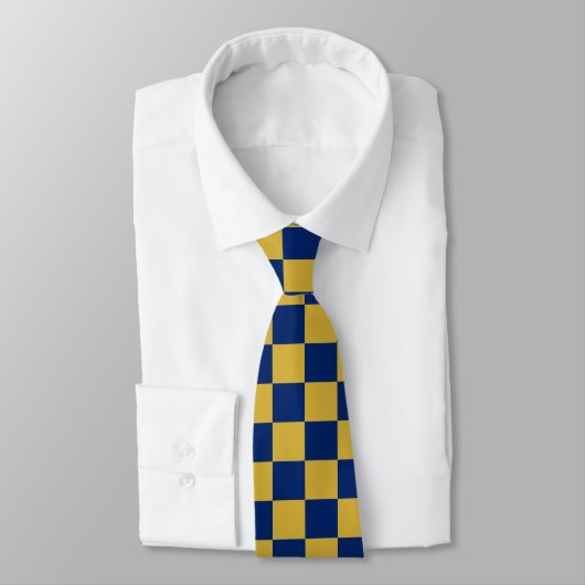 Metallic Gold with Navy Square Pattern Neck Tie Krawatte (Gebunden)