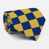 Metallic Gold with Navy Square Pattern Neck Tie Krawatte (Gerollt)